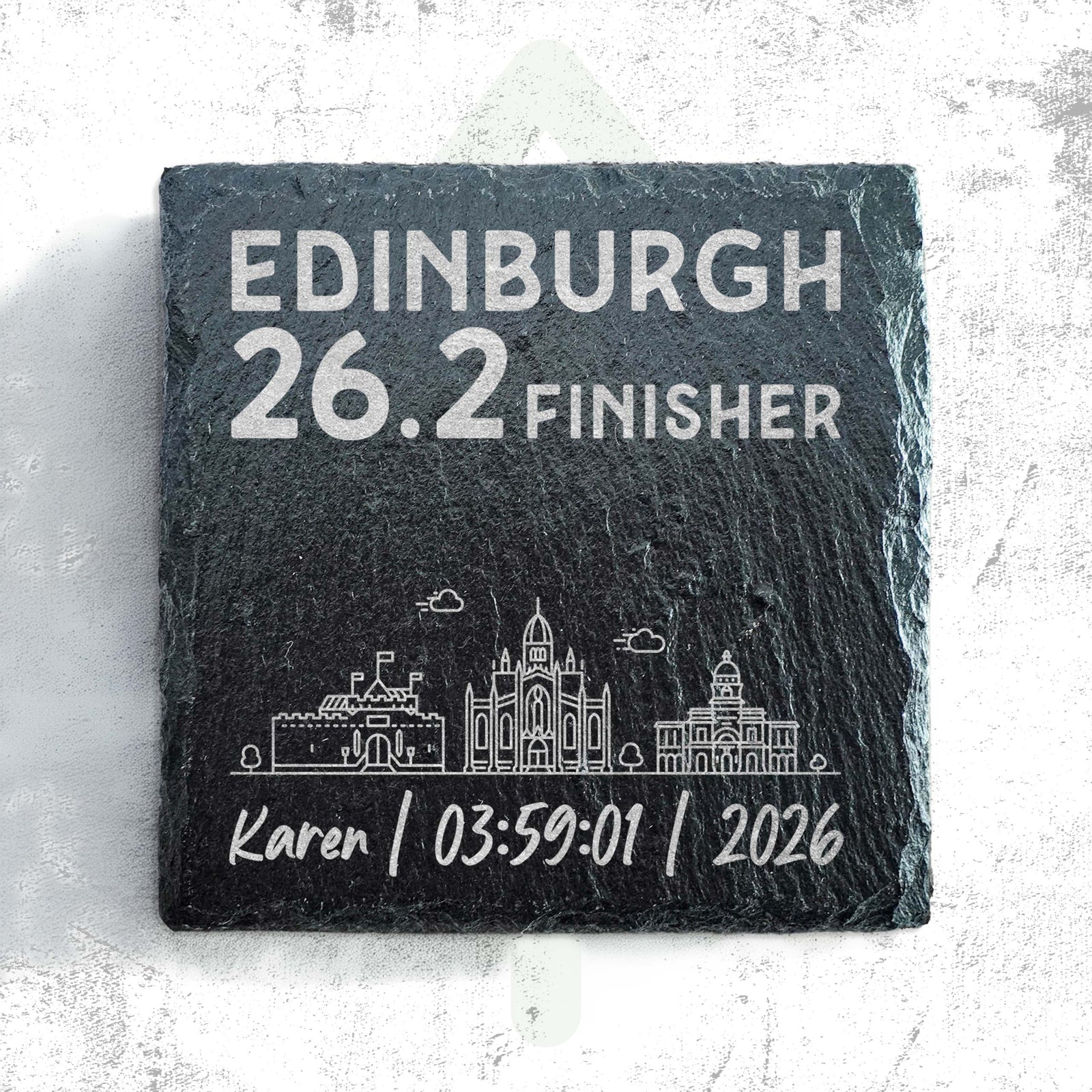 Edinburgh 26.2 Finisher Skyline Slate Marathon Coaster
