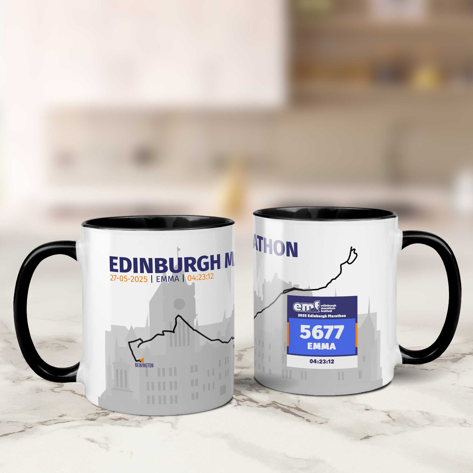Personalised Edinburgh Marathon Mug | Custom Name, Bib & Route Design