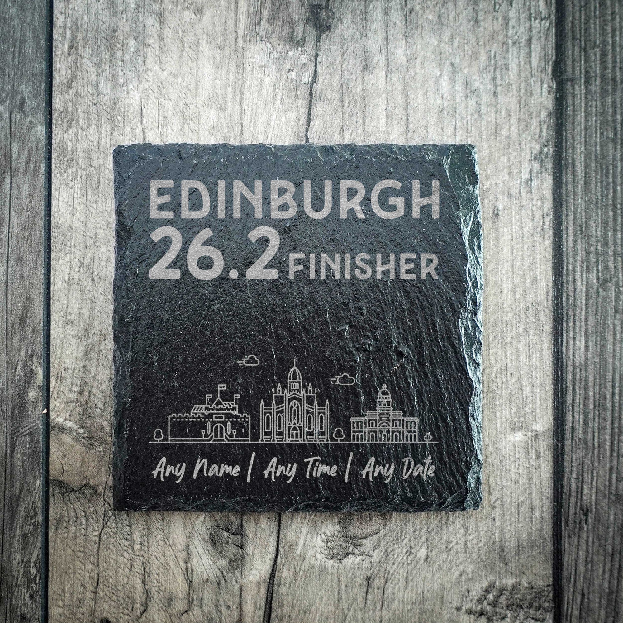 Edinburgh 26.2 Finisher Skyline Slate Marathon Coaster