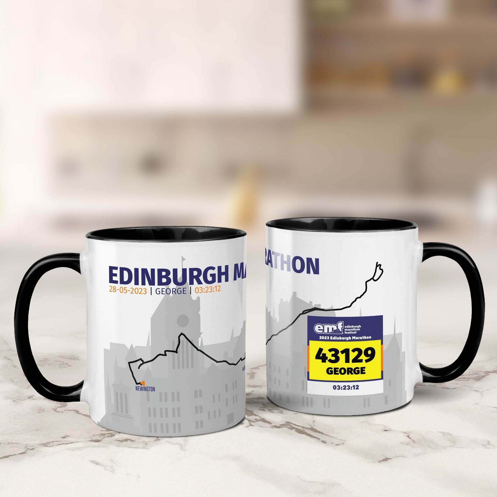 Personalised Edinburgh Marathon Mug | Custom Name, Bib & Route Design