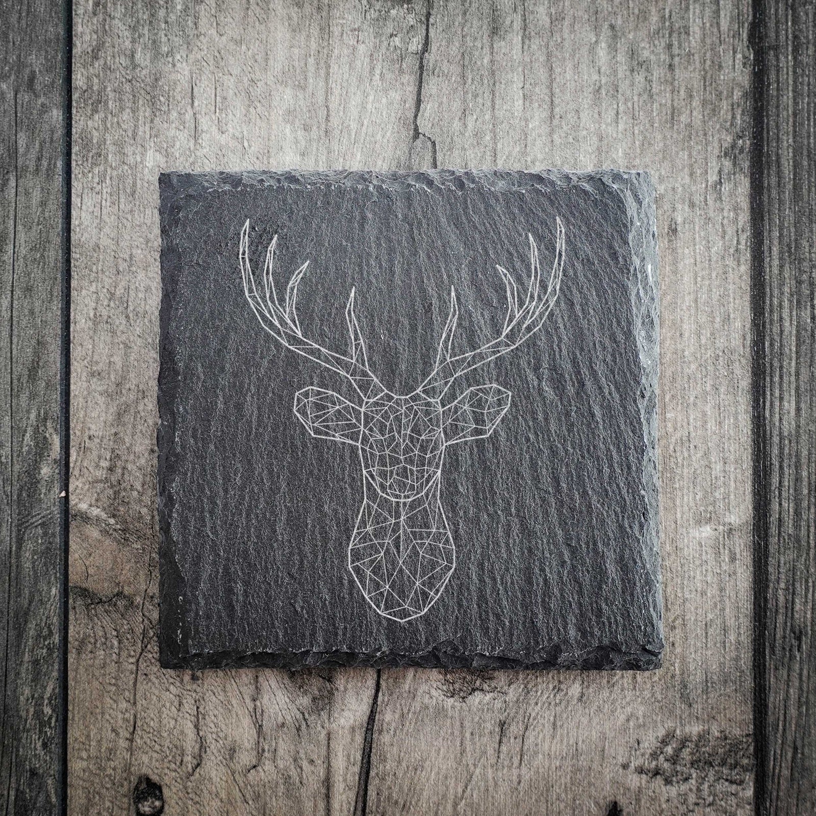Geometric Stag Deer Slate Coaster