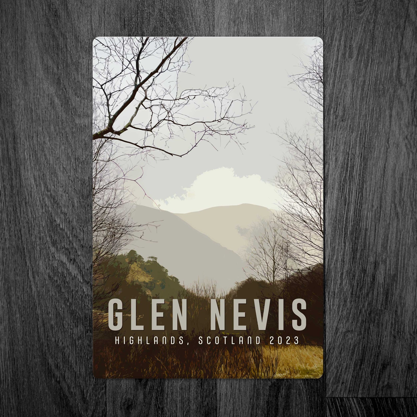 Personalised Glen Nevis Valley Metal Sign: A Rain-Kissed View from Steall Waterfalls Walk