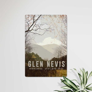 Personalised Glen Nevis Valley Metal Sign: A Rain-Kissed View from Steall Waterfalls Walk