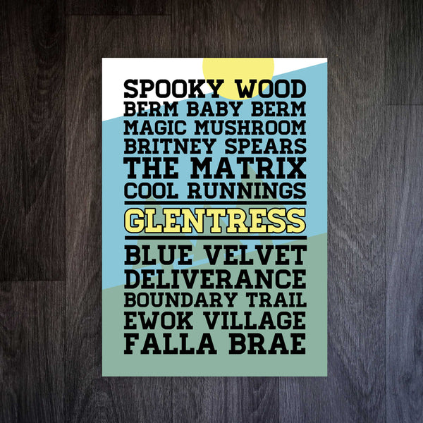 Glentress Mountain Bike Trail Name Print Mountain Bike Trail Prints EllieBeanPrints