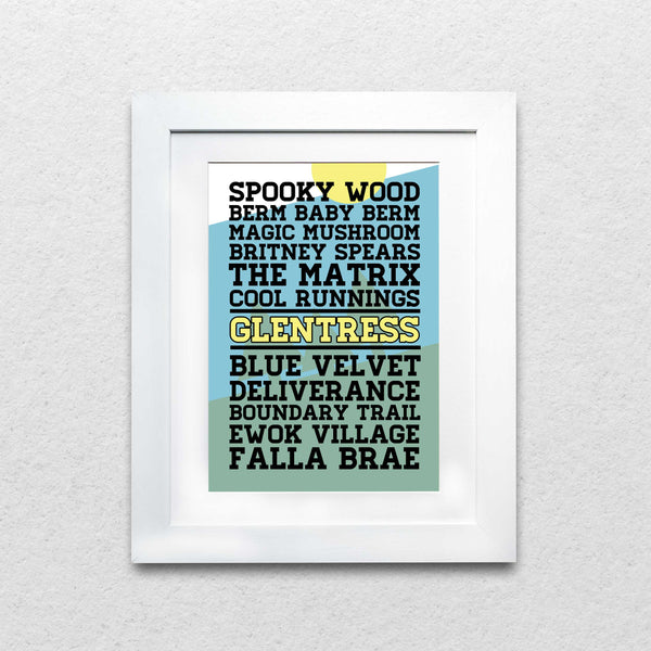 Glentress Mountain Bike Trail Name Print Mountain Bike Trail Prints EllieBeanPrints