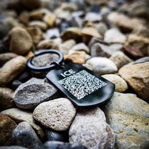 Hamsterley Trailblazers Black Metal Keyring | Logo & Contours with Optional ICE QR Code