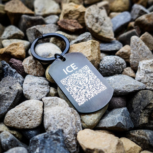 Hamsterley Trailblazers Black Metal Keyring | Logo & Contours with Optional ICE QR Code
