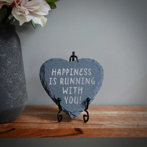 Happiness Is Running With You Heart Shaped Slate Running Coaster