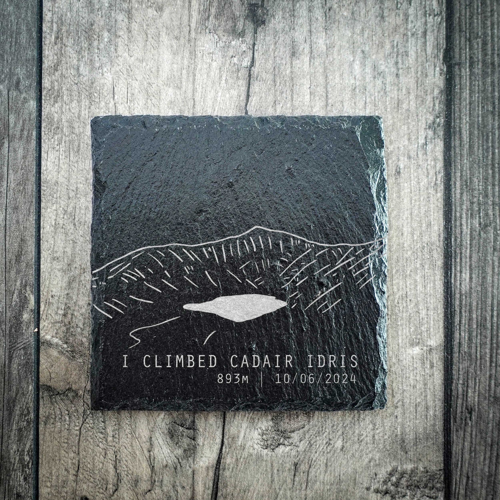Personalised I Climbed Cadair Idris Slate Summit Coaster