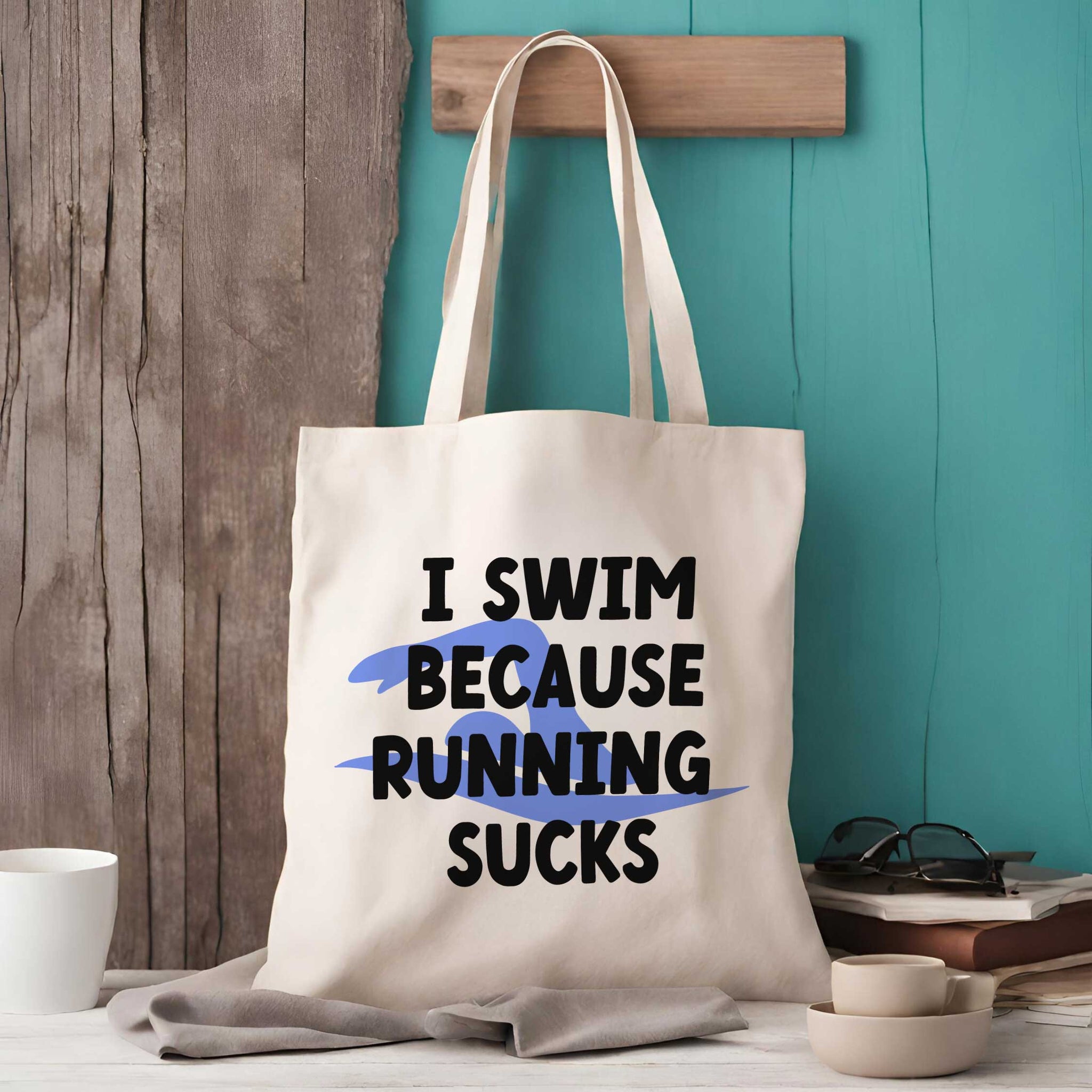 I Swim Because Running Sucks Funny Tote Bag For Swimmers. EllieBeanPrints
