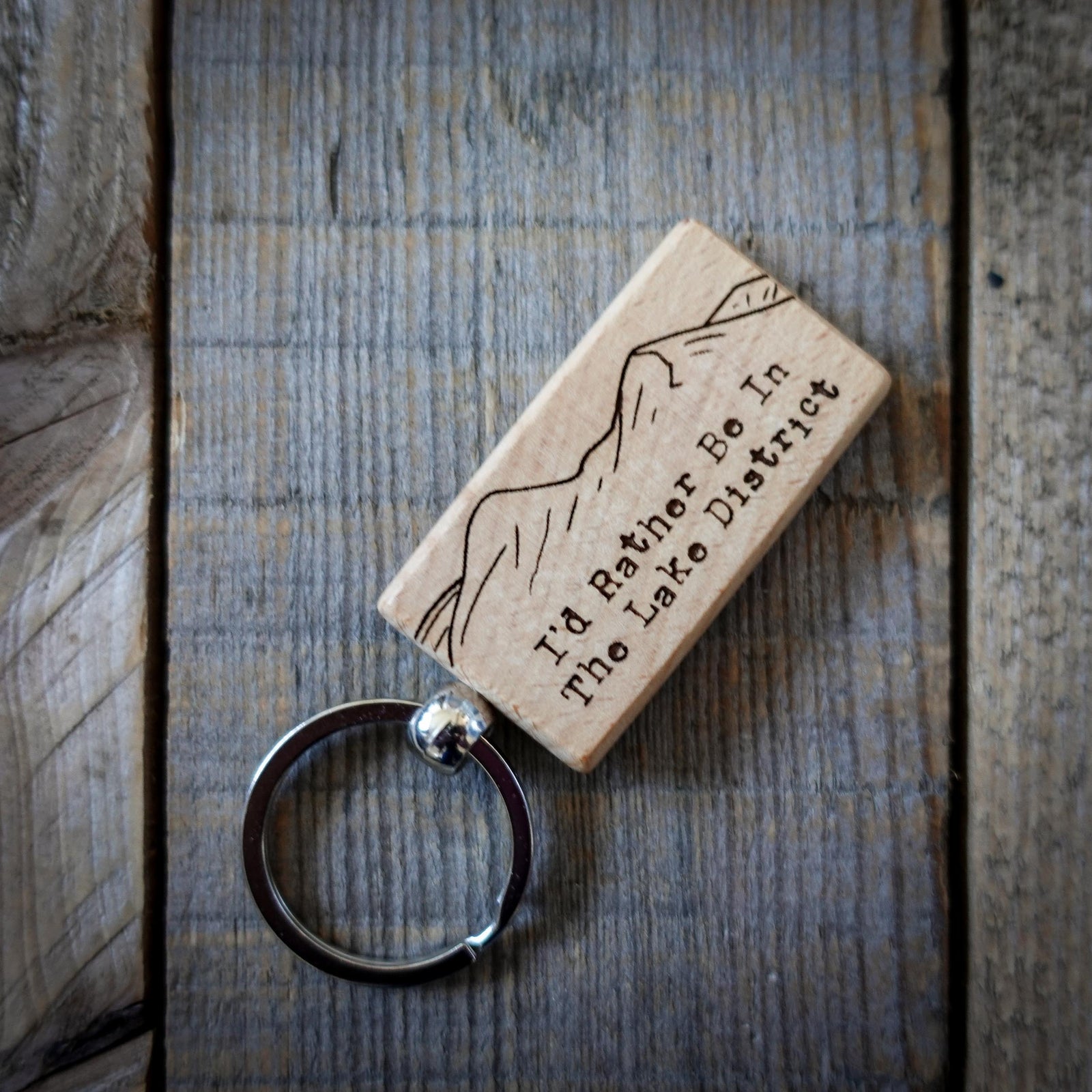 I'd Rather Be In The Lake District Engraved Wooden Keyring