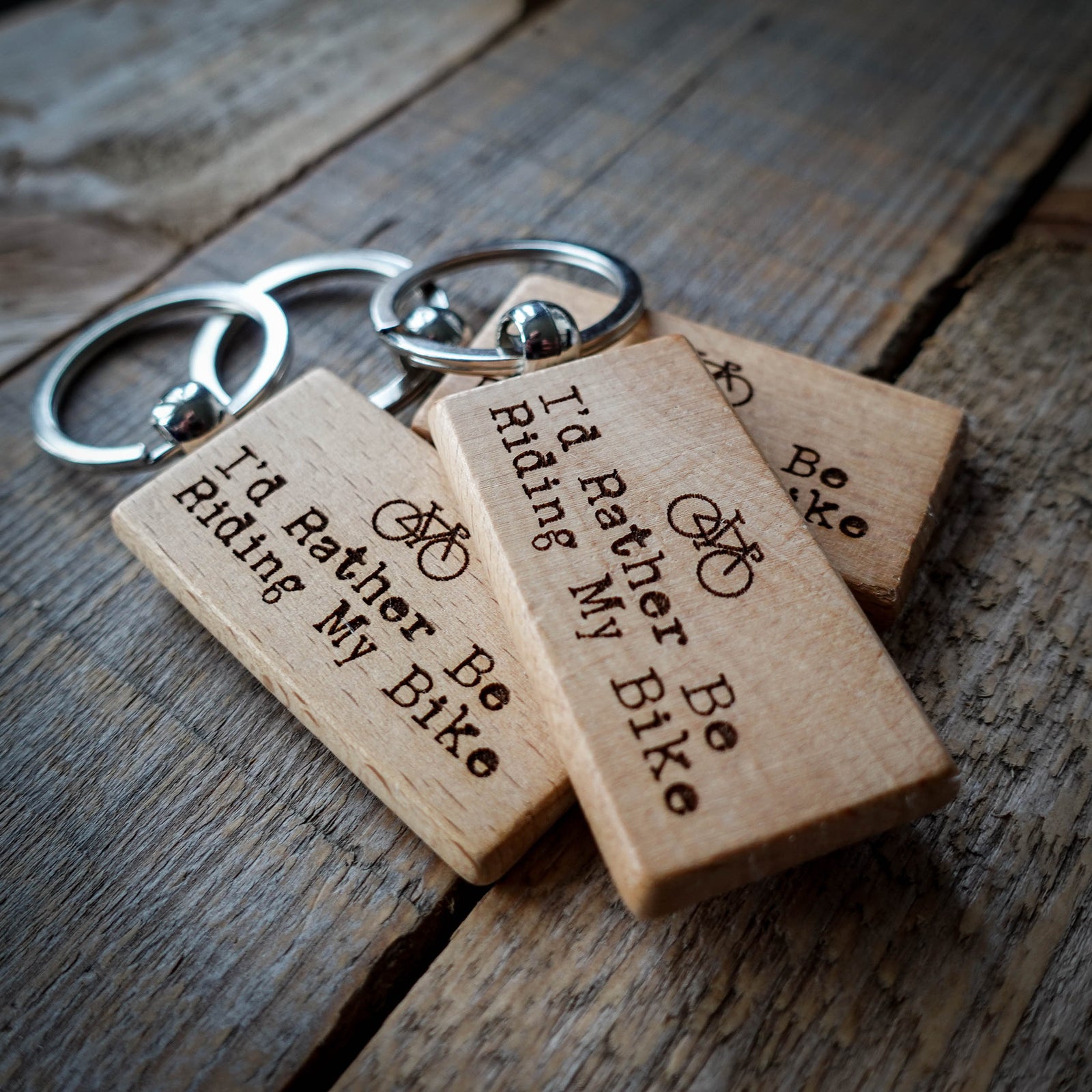 I'd Rather Be Riding My Bike Laser Engraved Wooden Cycling Keyring