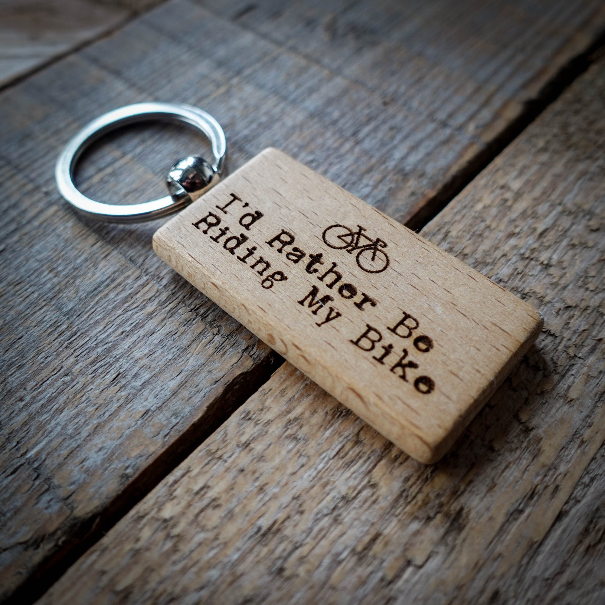I'd Rather Be Riding My Bike Laser Engraved Wooden Cycling Keyring
