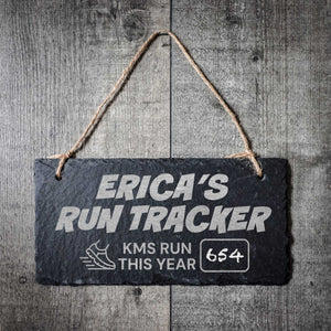 Personalised Run Tracker Miles/KM Run This Year Chalkboard Slate Board