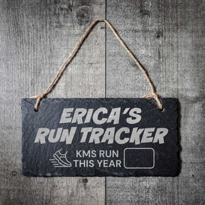 Personalised Run Tracker Miles/KM Run This Year Chalkboard Slate Board