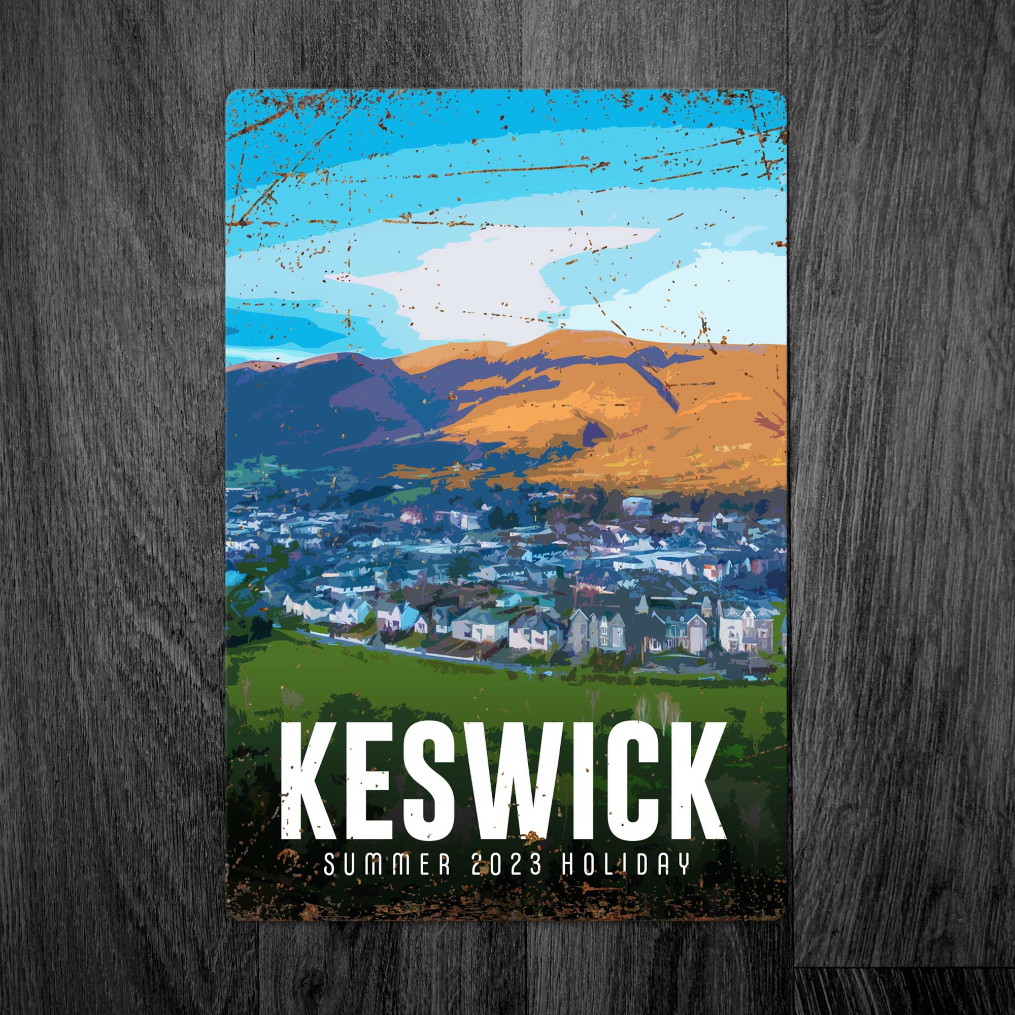 Personalised Keswick Vintage-Style Travel Sign: Skiddaw