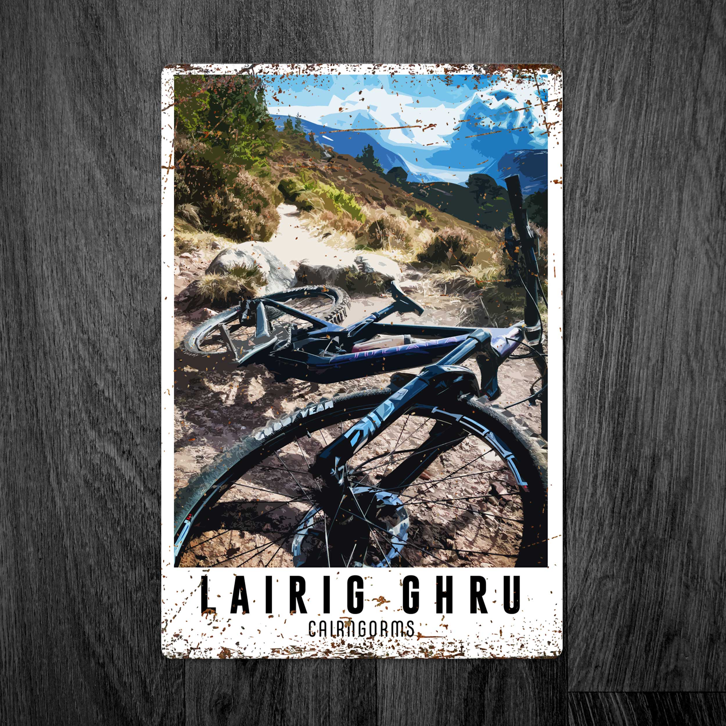 Personalised Mountain Biking Lairig Ghru Trail Vintage Style Metal Sign The Cairngorms Captured