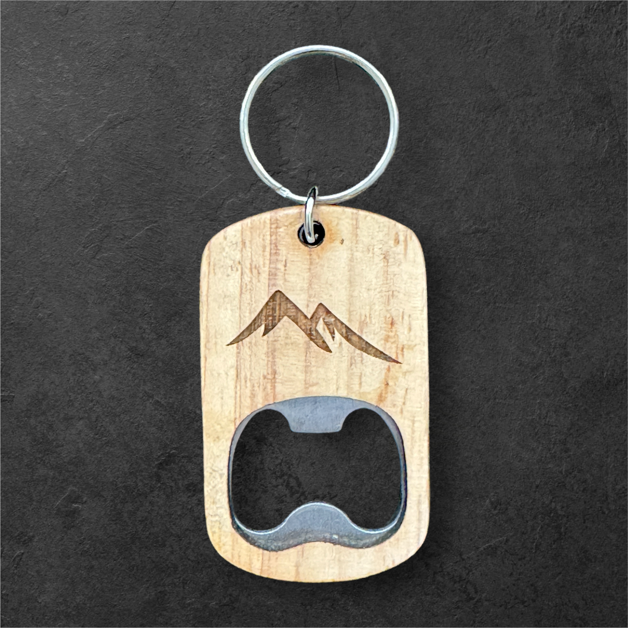 Wooden Mountains Bottle Opener Key Ring