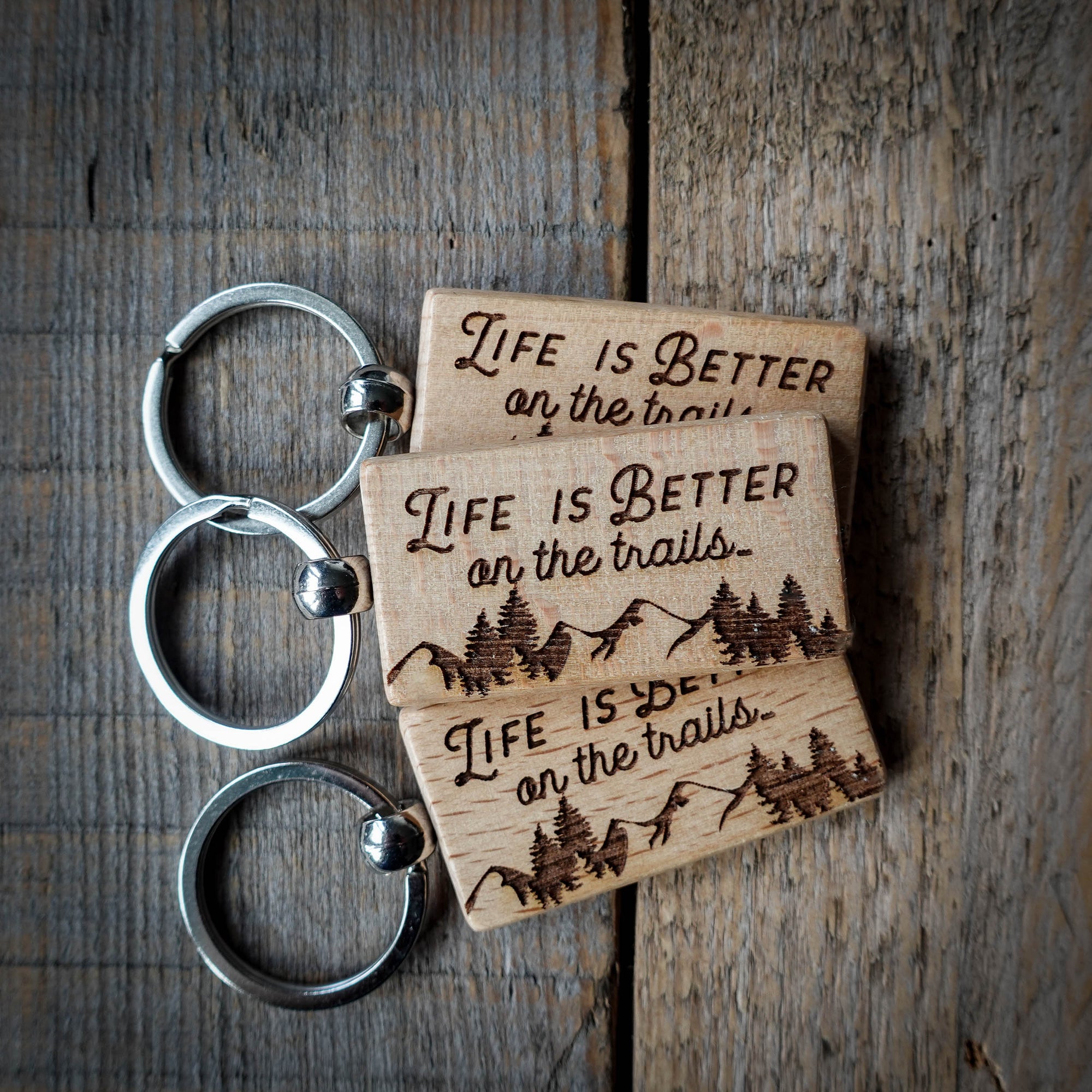 Life Is Better On The Trails Wooden Keyring