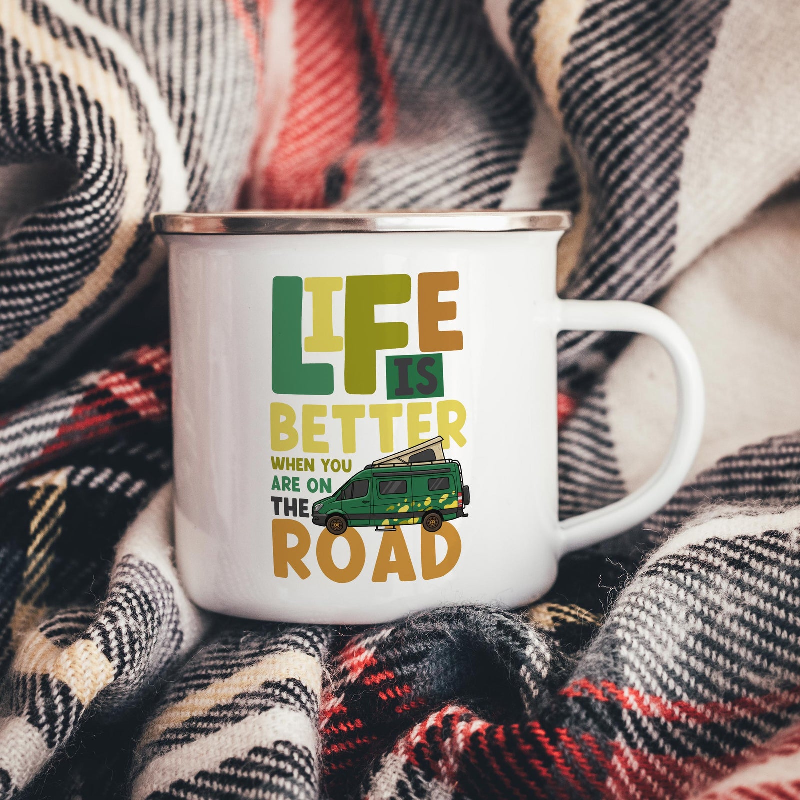 Life Is Better On The Road Campervan Enamel Mug