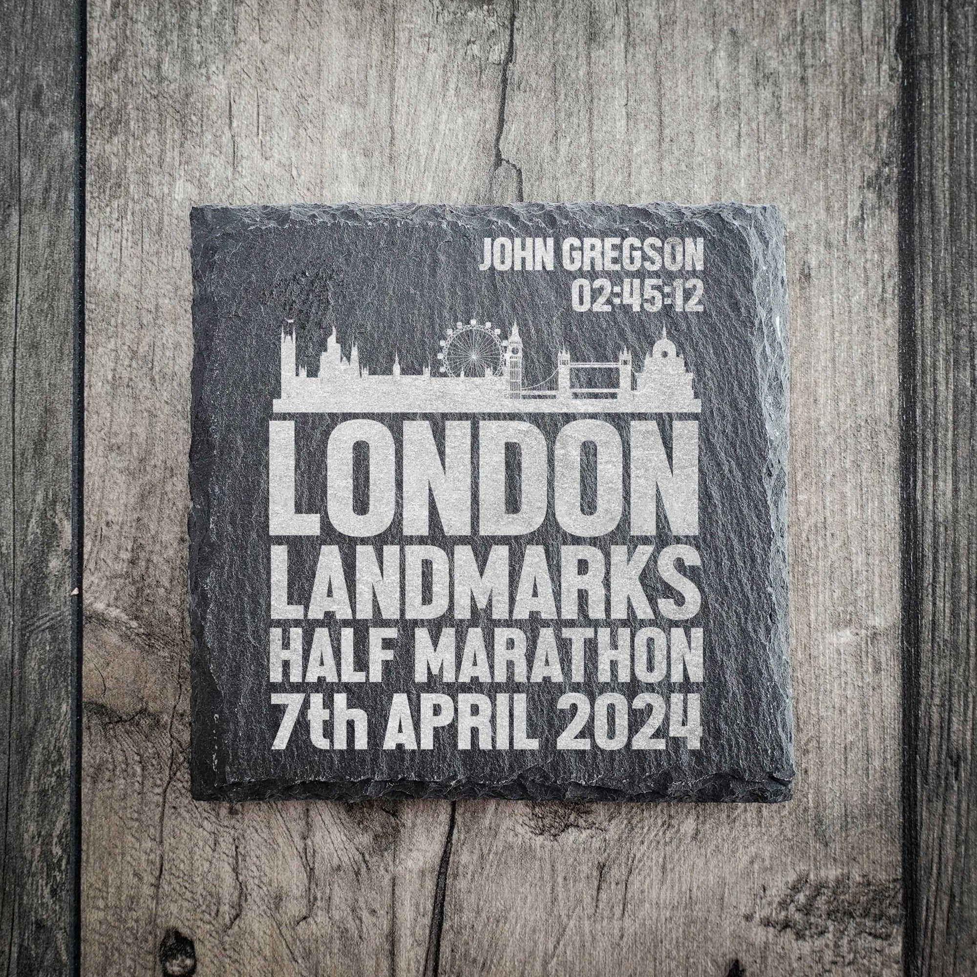 Personalised London Landmarks Half Marathon Skyline Coaster - Bold