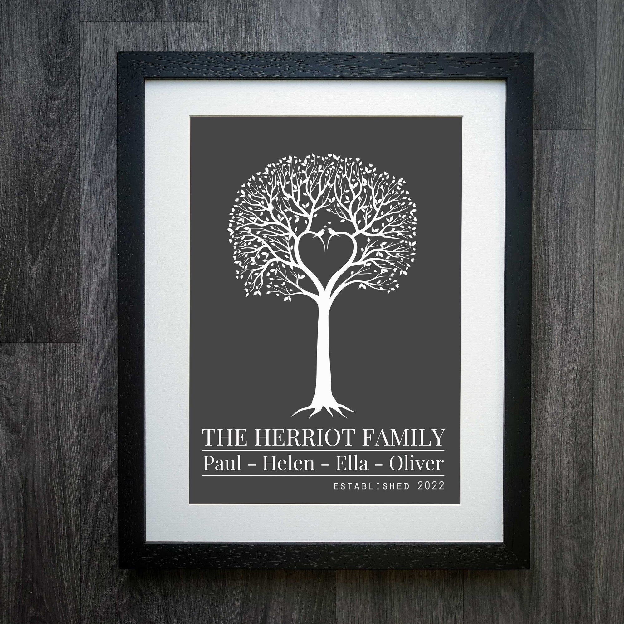 Love Birds Heart Family Tree Personalised Print: The Elegant and Timeless Keepsake for Families