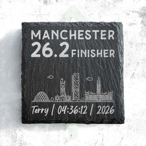 Manchester 26.2 Finisher Skyline Slate Marathon Coaster