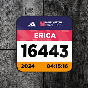 Personalised Manchester Marathon Race Bib Coaster 2024