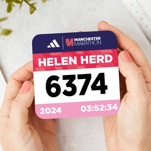 Personalised Manchester Marathon Race Bib Coaster 2024