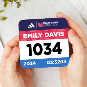 Personalised Manchester Marathon Race Bib Coaster 2024