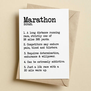 Marathon Dictionary Running Card - Marathon Good Luck Card