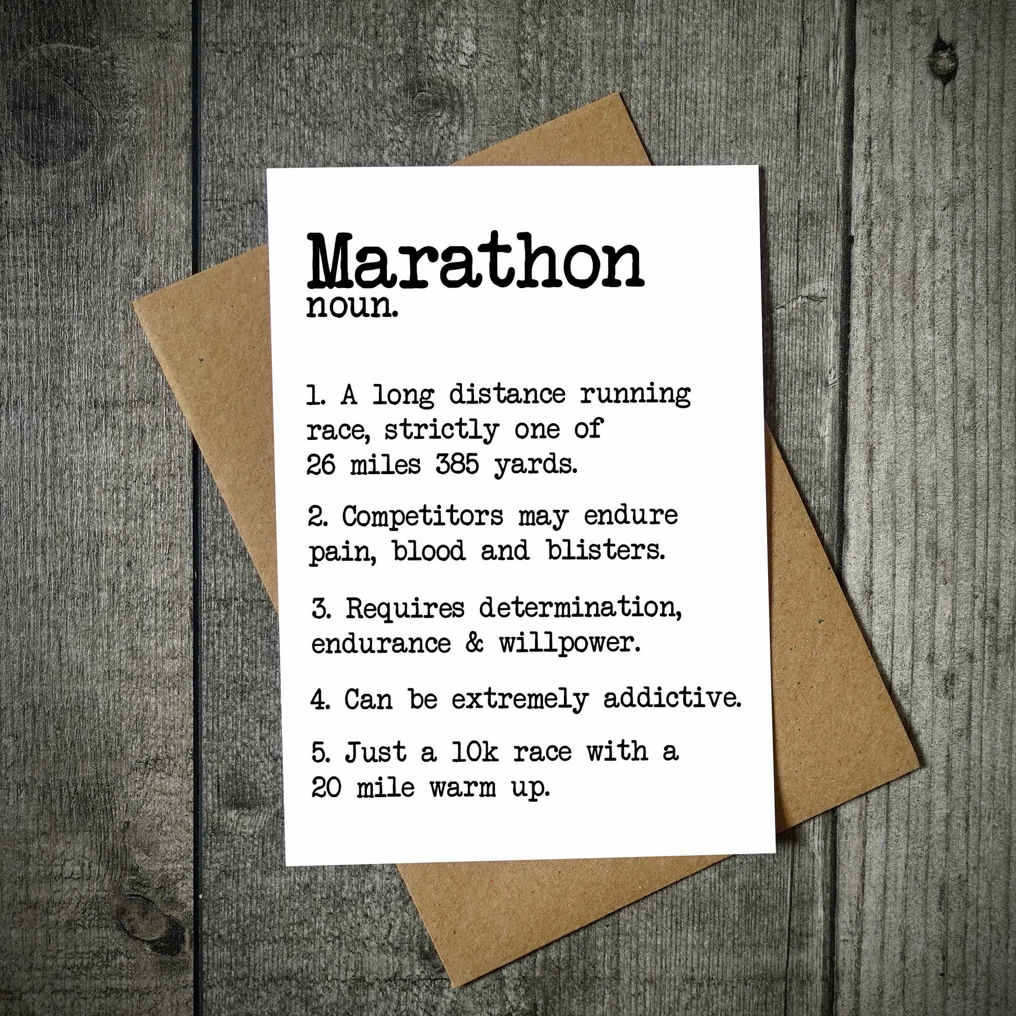 Marathon Dictionary Running Card - Marathon Good Luck Card