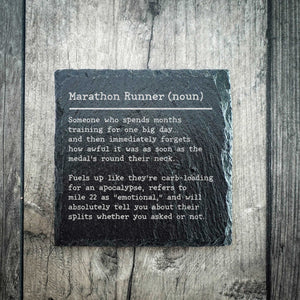 Funny Marathon Runner Dictionary Definition Slate Coaster | Marathon Gift