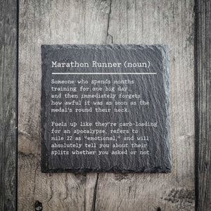 Funny Marathon Runner Dictionary Definition Slate Coaster | Marathon Gift
