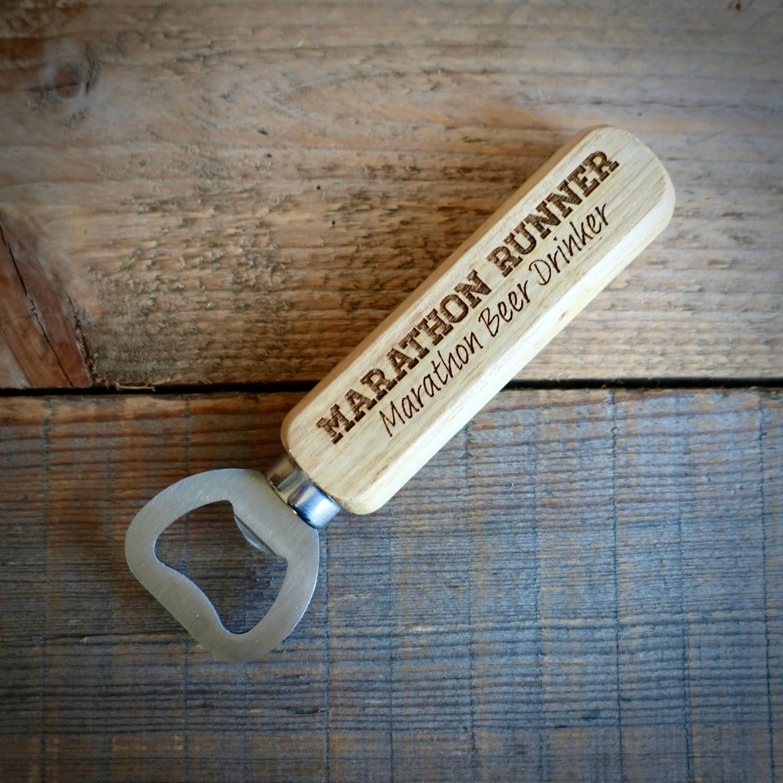 Marathon Runner Marathon Beer Drinker Wooden Bottle Opener