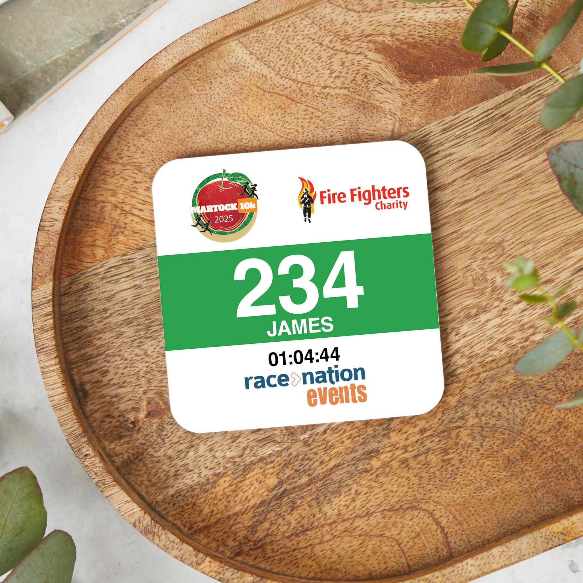 Official Martock 10K 2025 Personalised Race Bib Coaster