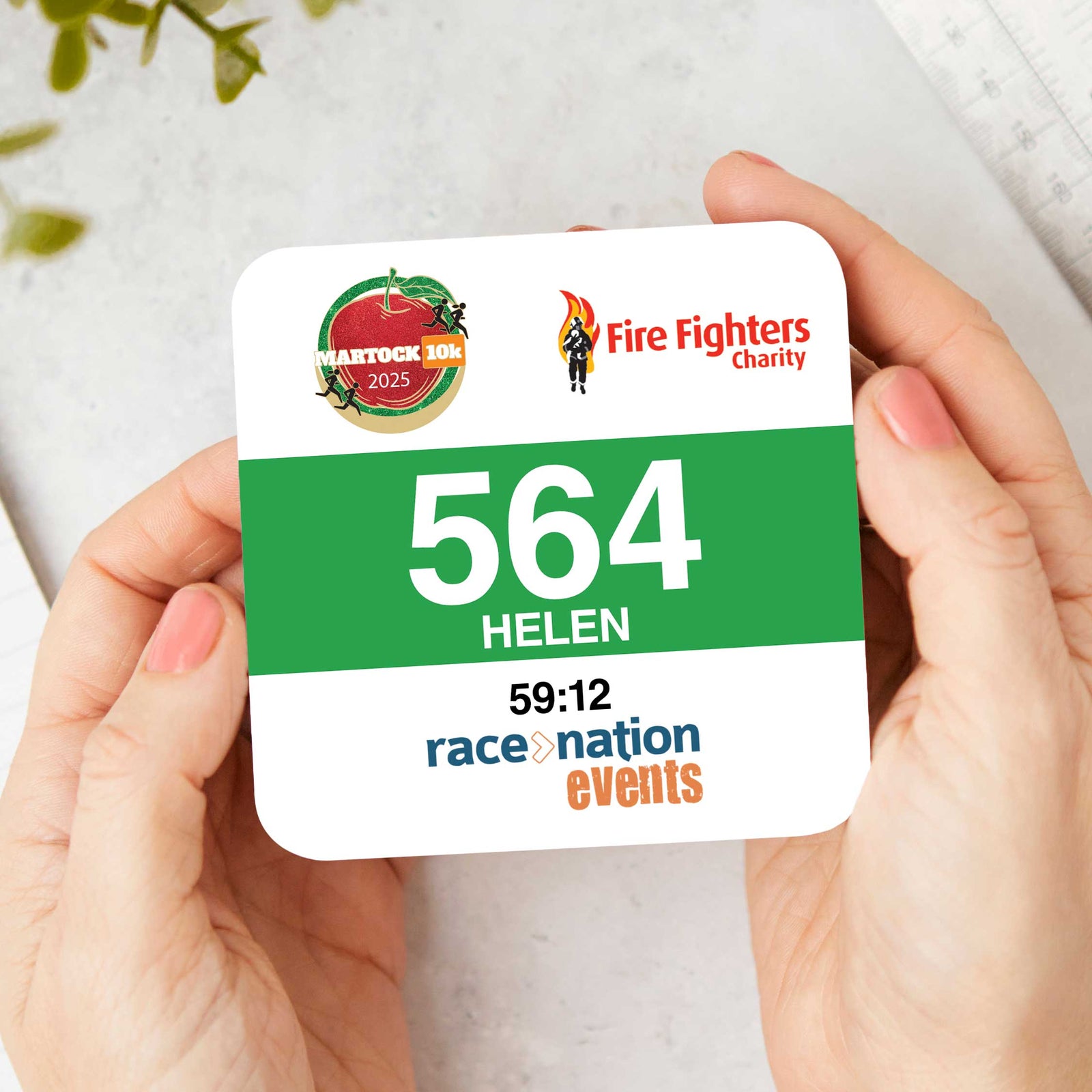 Official Martock 10K 2025 Personalised Race Bib Coaster