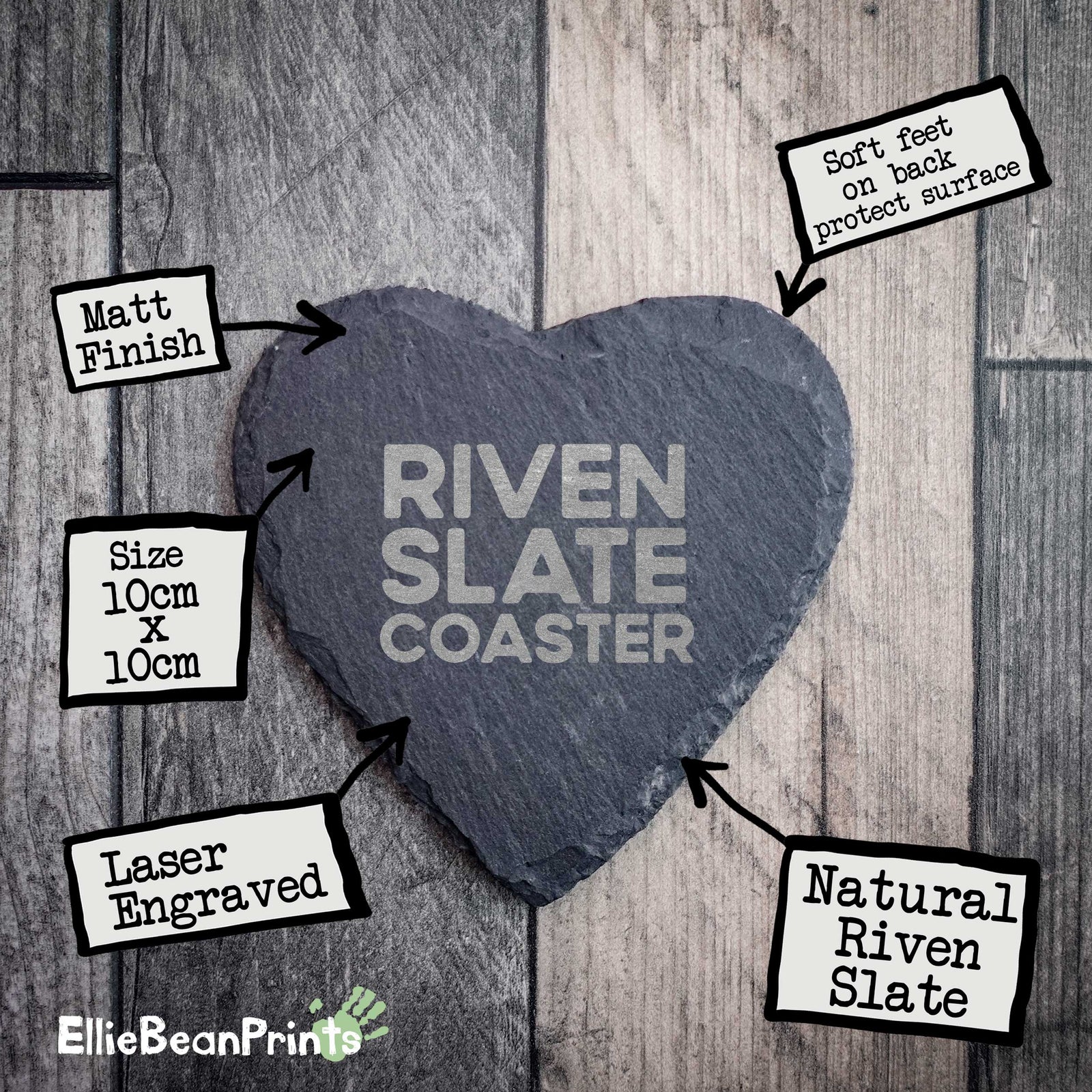 Mountain Moon Heart Shaped Riven Slate Coaster