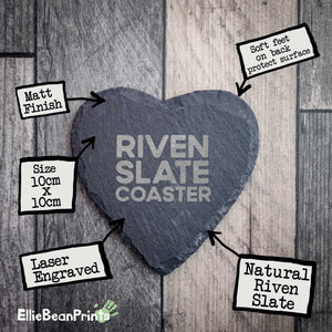 Personalised Heart Shaped Slate Coaster - Couples