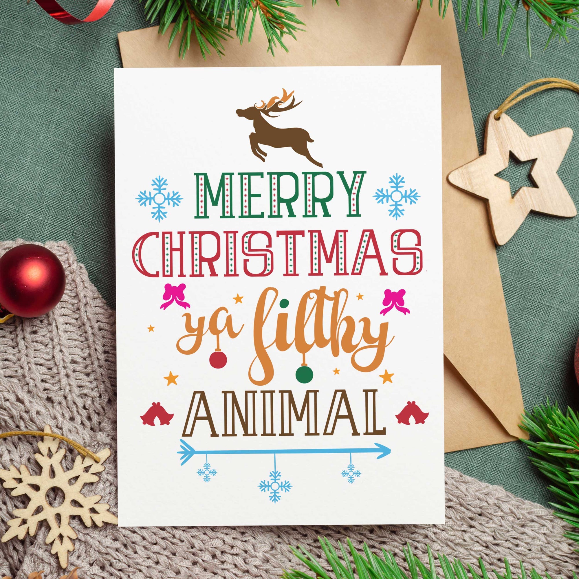 Merry Christmas Ya Flithy Animal Reindeer Christmas Card