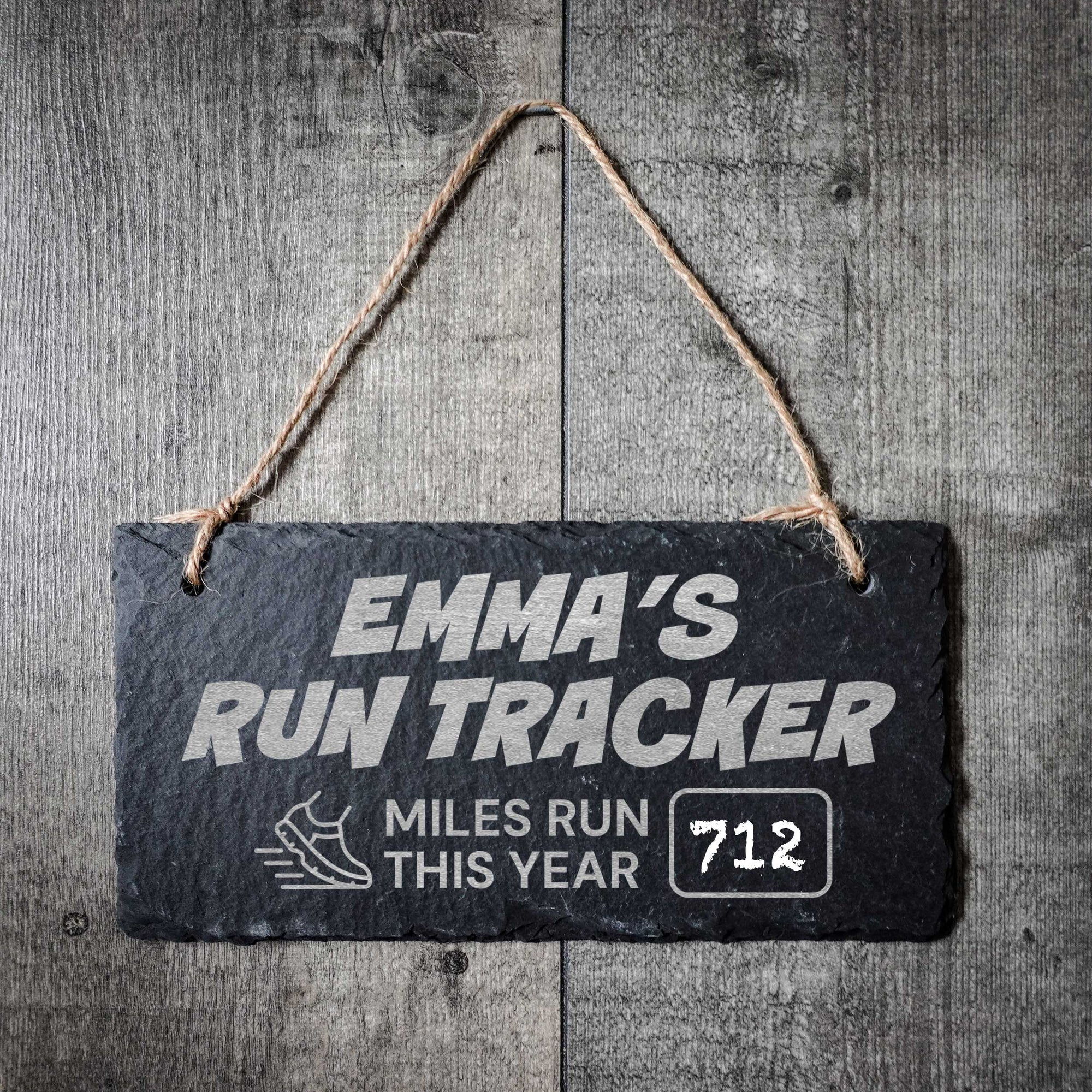 Personalised Run Tracker Miles/KM Run This Year Chalkboard Slate Board