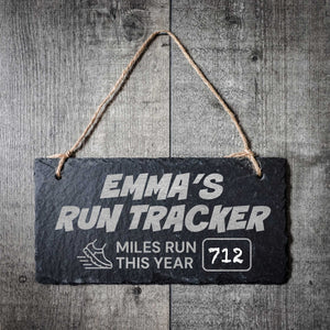 Personalised Run Tracker Miles/KM Run This Year Chalkboard Slate Board