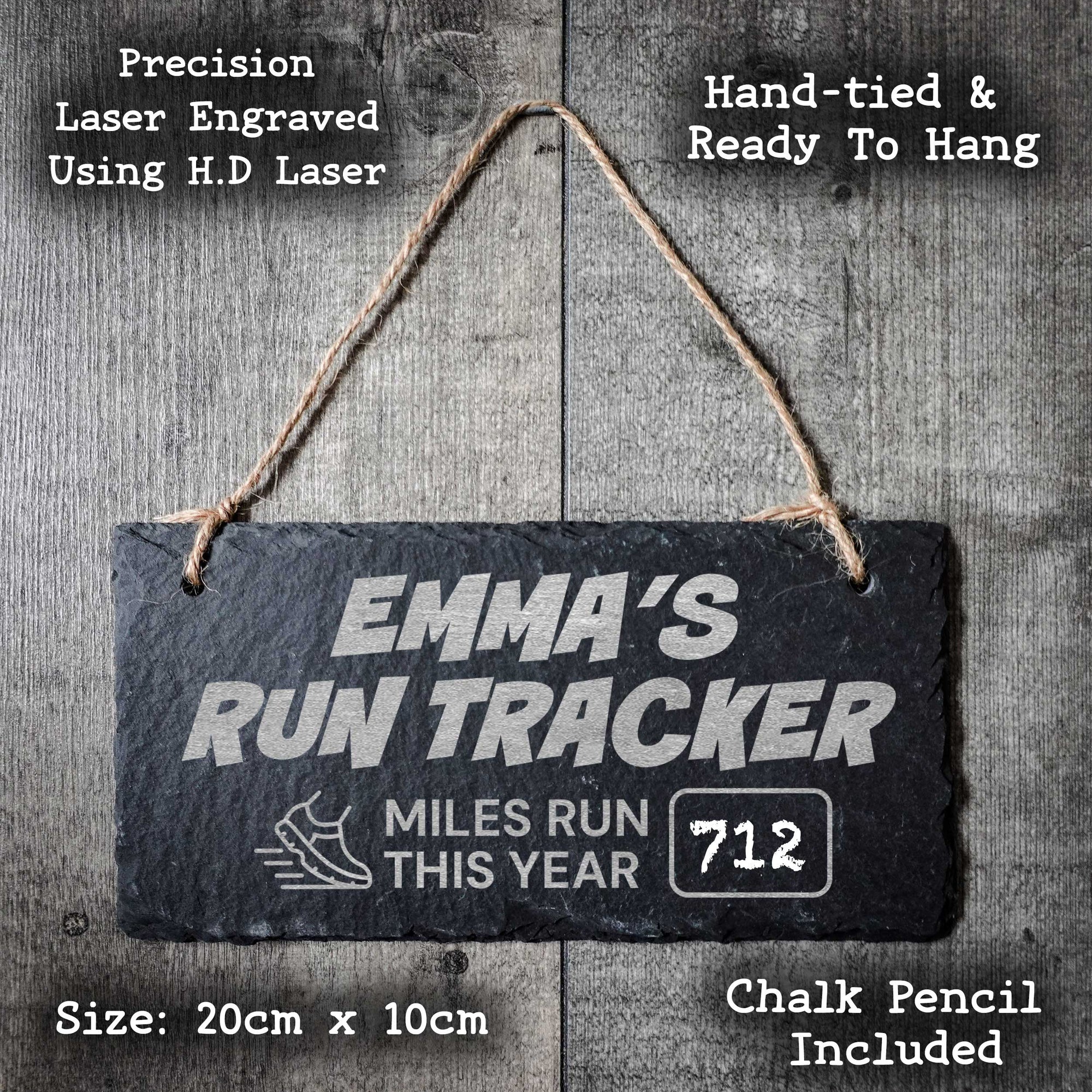 Personalised Run Tracker Miles/KM Run This Year Chalkboard Slate Board