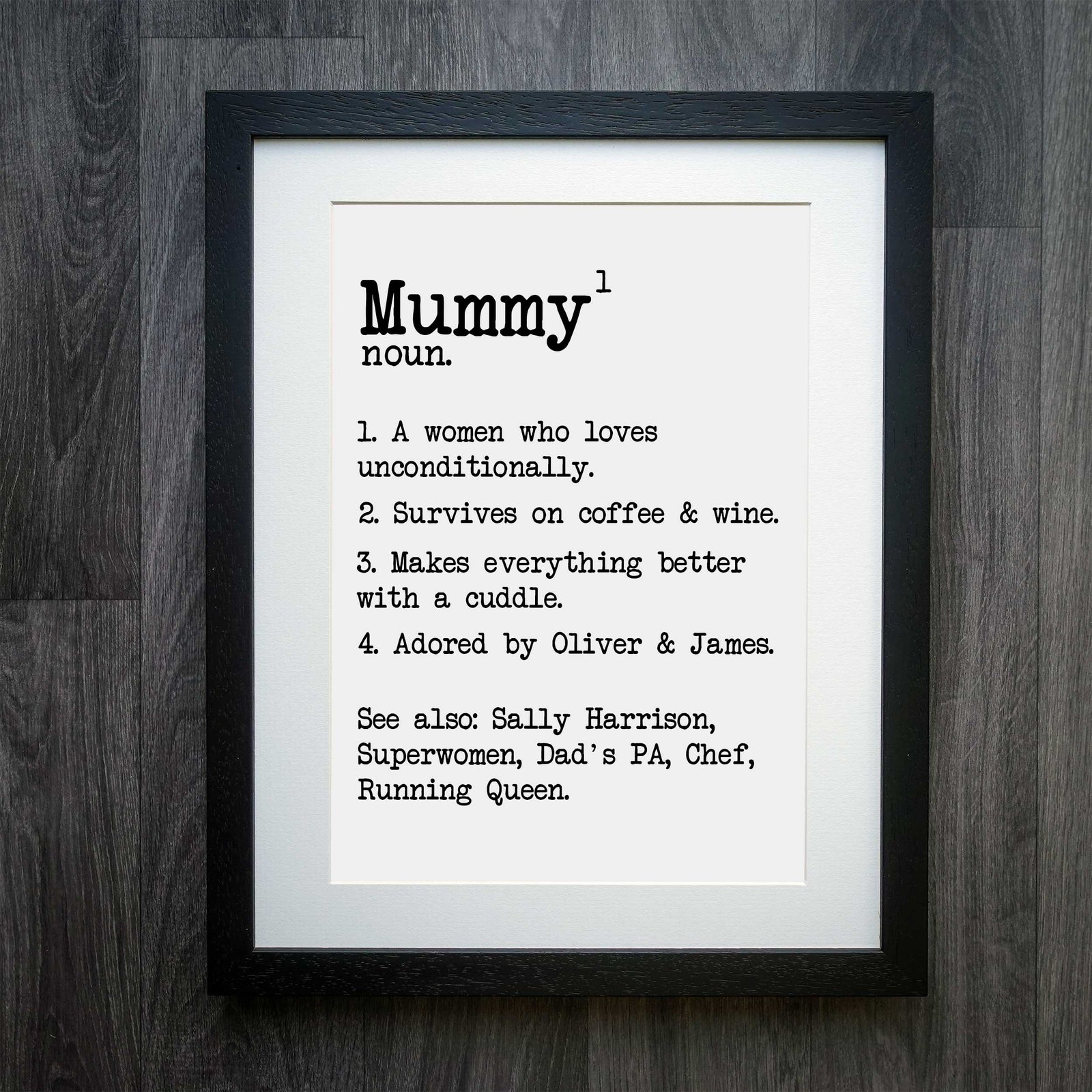 Personalised Mum Dictionary Definition Print: The Ideal Present to Celebrate Motherhood Uniquely