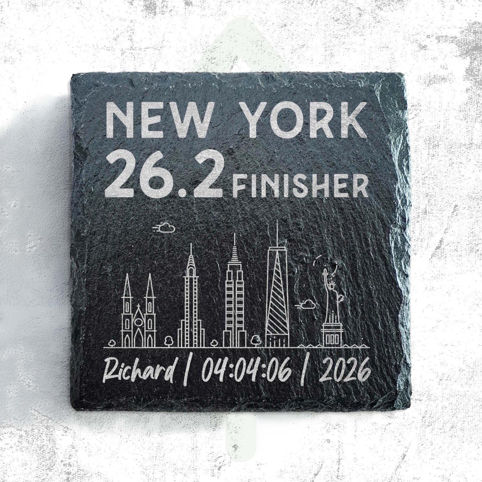 New York 26.2 Marathon Finisher Skyline Slate Coaster