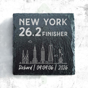 New York 26.2 Marathon Finisher Skyline Slate Coaster