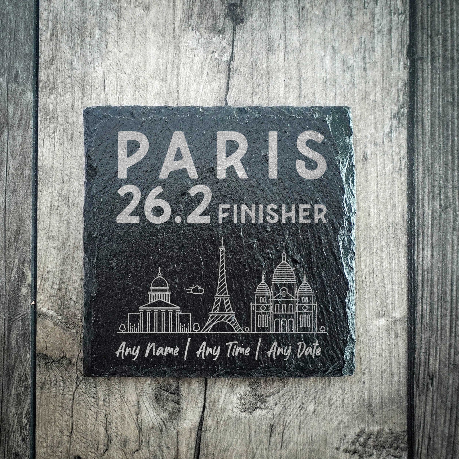 Paris 26.2 Finisher Skyline Slate Marathon Personalised Coaster
