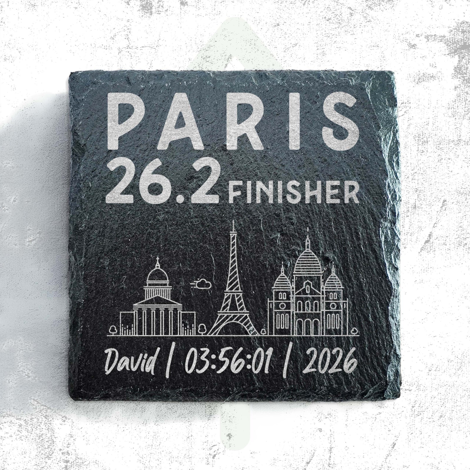 Paris 26.2 Finisher Skyline Slate Marathon Personalised Coaster