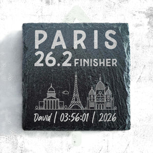 Paris 26.2 Finisher Skyline Slate Marathon Personalised Coaster