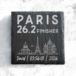 Paris 26.2 Finisher Skyline Slate Marathon Personalised Coaster